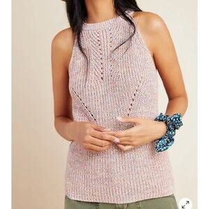 Anthropologie Isla Sweater Tank Size XL Pointelle Knit Halter Rainbow Pastel